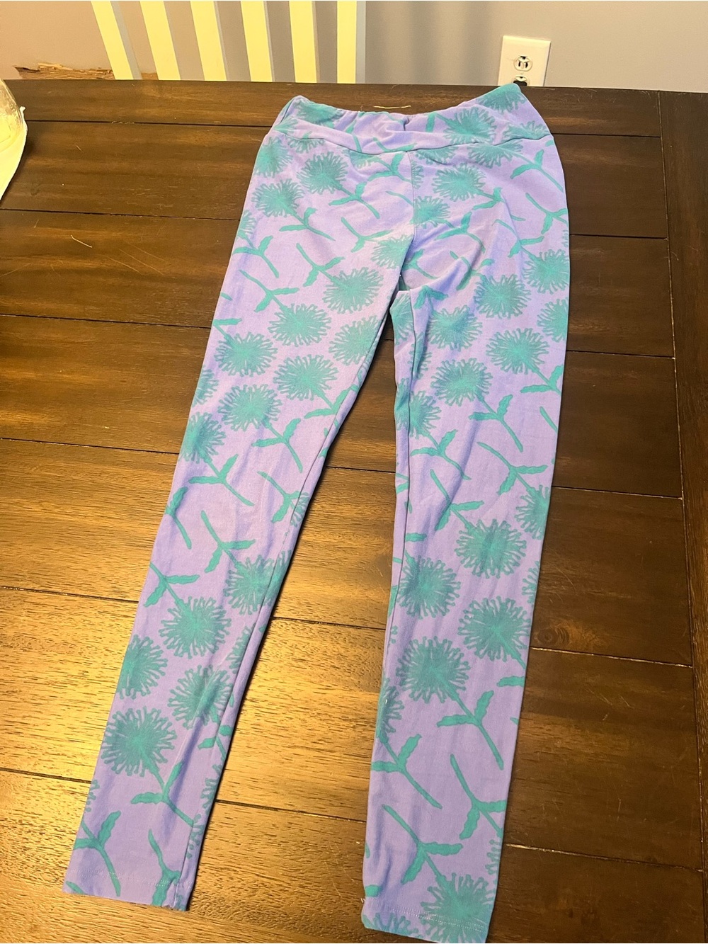 LuLaRoe Lavender Leggings with Mint Floral Print